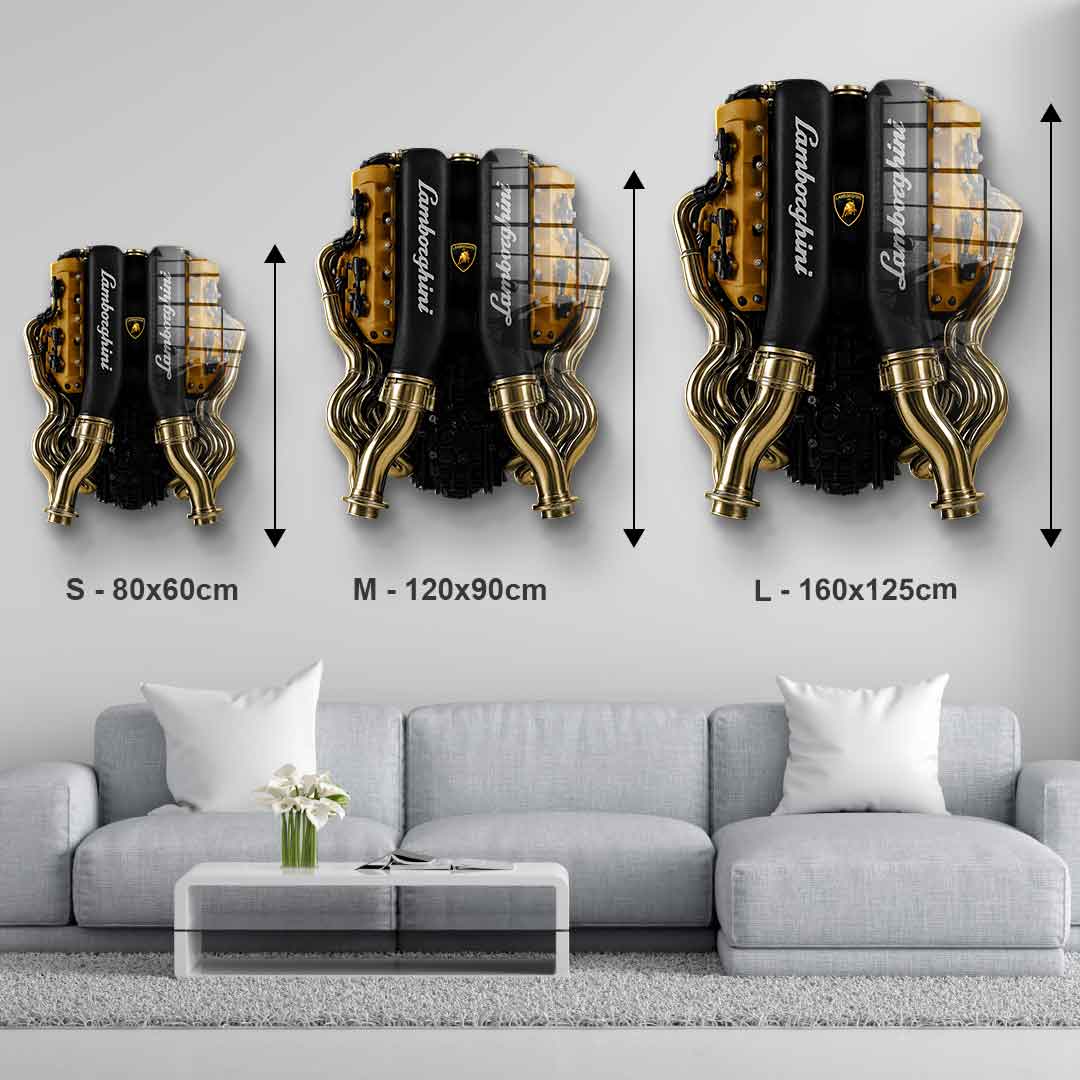 Wandskulptur Lamborghini Engine - Blattgold