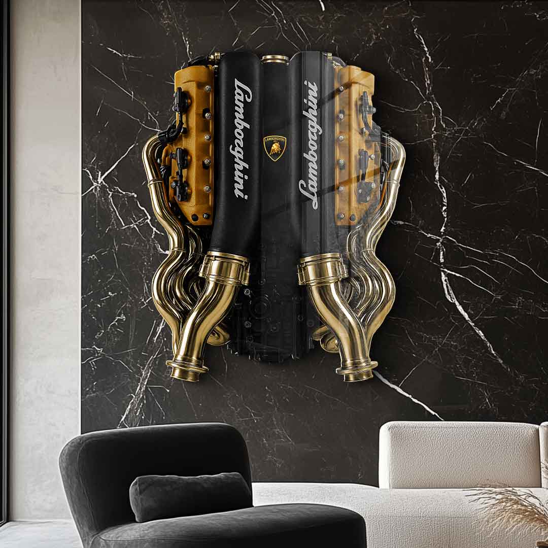Wall sculpture Lamborghini Engine - gold leaf