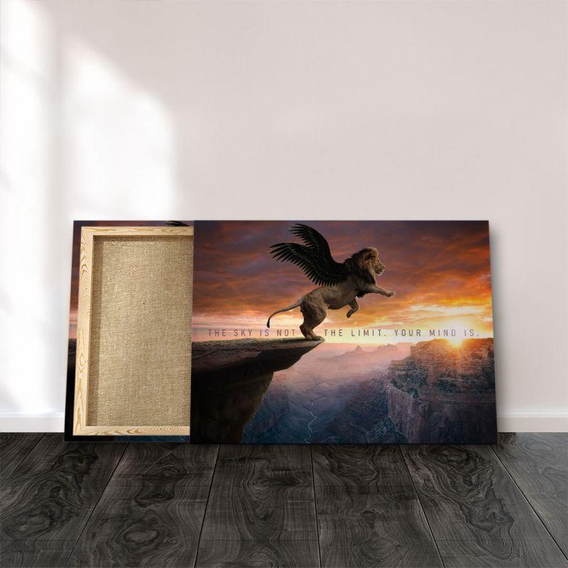 Wandbild sonnenuntergang fliegender Löwe no limit mindset