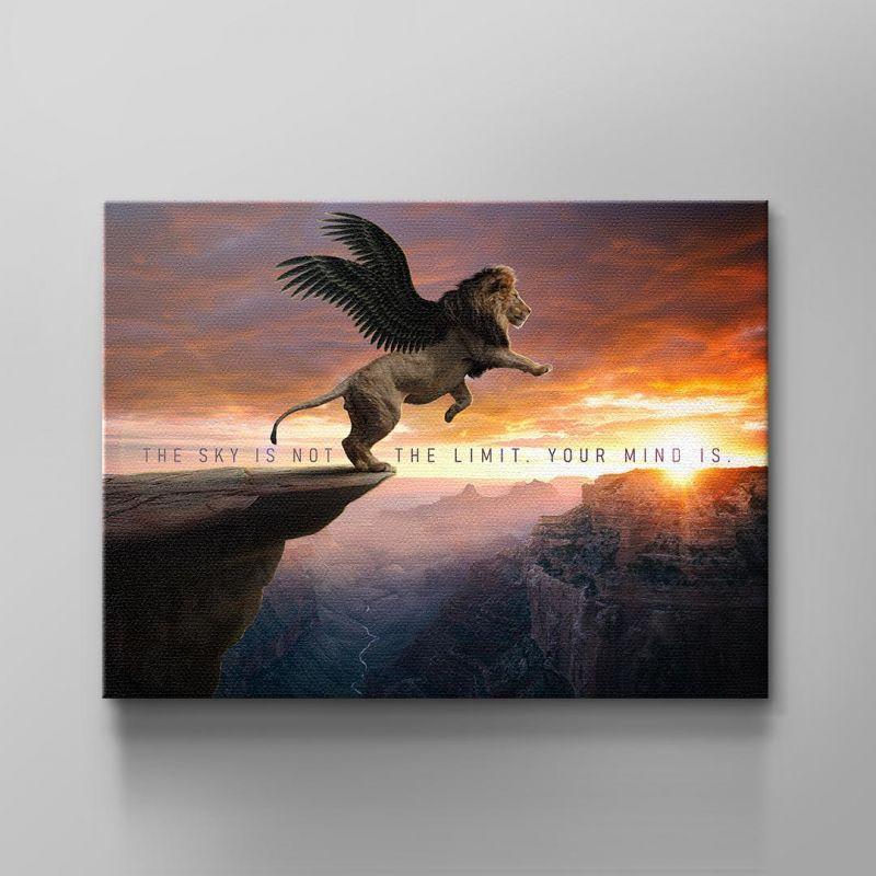 Wandbild sonnenuntergang fliegender Löwe no limit mindset